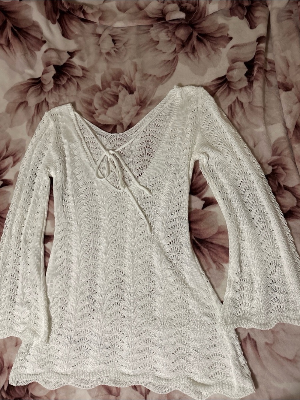 White Knit Women's dress with bell sleeves